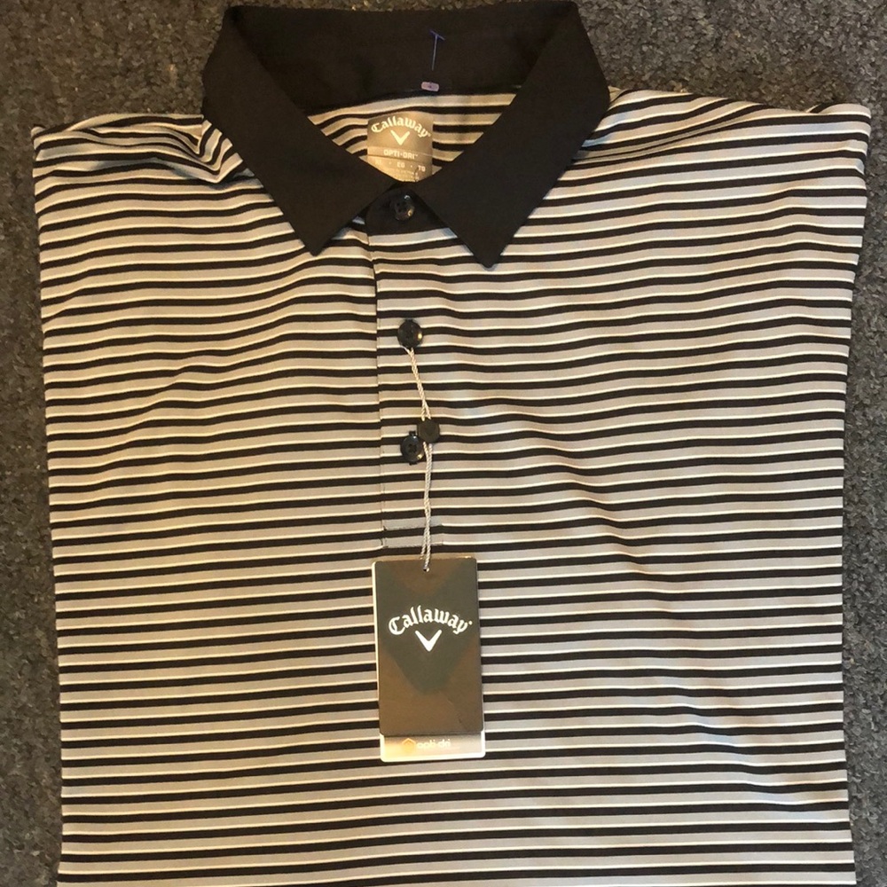 Callaway Black and White Striped Polo Shirt - Picture 4 of 6